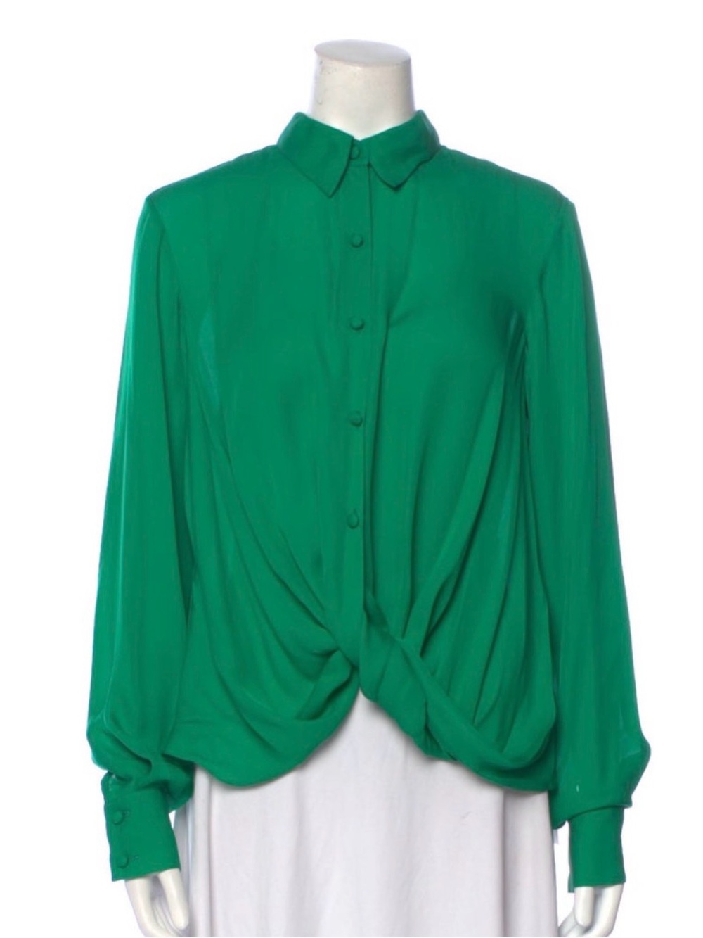 Prabal Gurung Emerald Green Silk Twist-Front Button-Down Blouse
